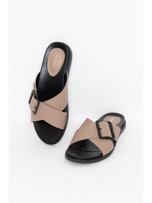 Roe Taupe Cross Over Buckle Slide