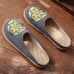 Black Embroideried Cotton Linen Slippers Shoes