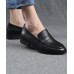 Fine Embossed Flat Shoes Black Cowhide Leather