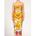 MORPHEW COLLECTION Yellow & Red Bias Cut Silk Jacquard Sagittarius Multi-Way Scarf Dress