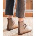 Elegant Buckle Strap Ankle Boots Khaki Comfy Cotton Fabric